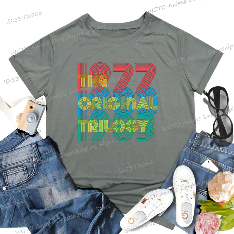 Women's Clothing Graphic 1977 1980 1983 The Original Trilogy Print T Shirt Short Sleeve Ladies Vintage Tops Streetwear T-shirts