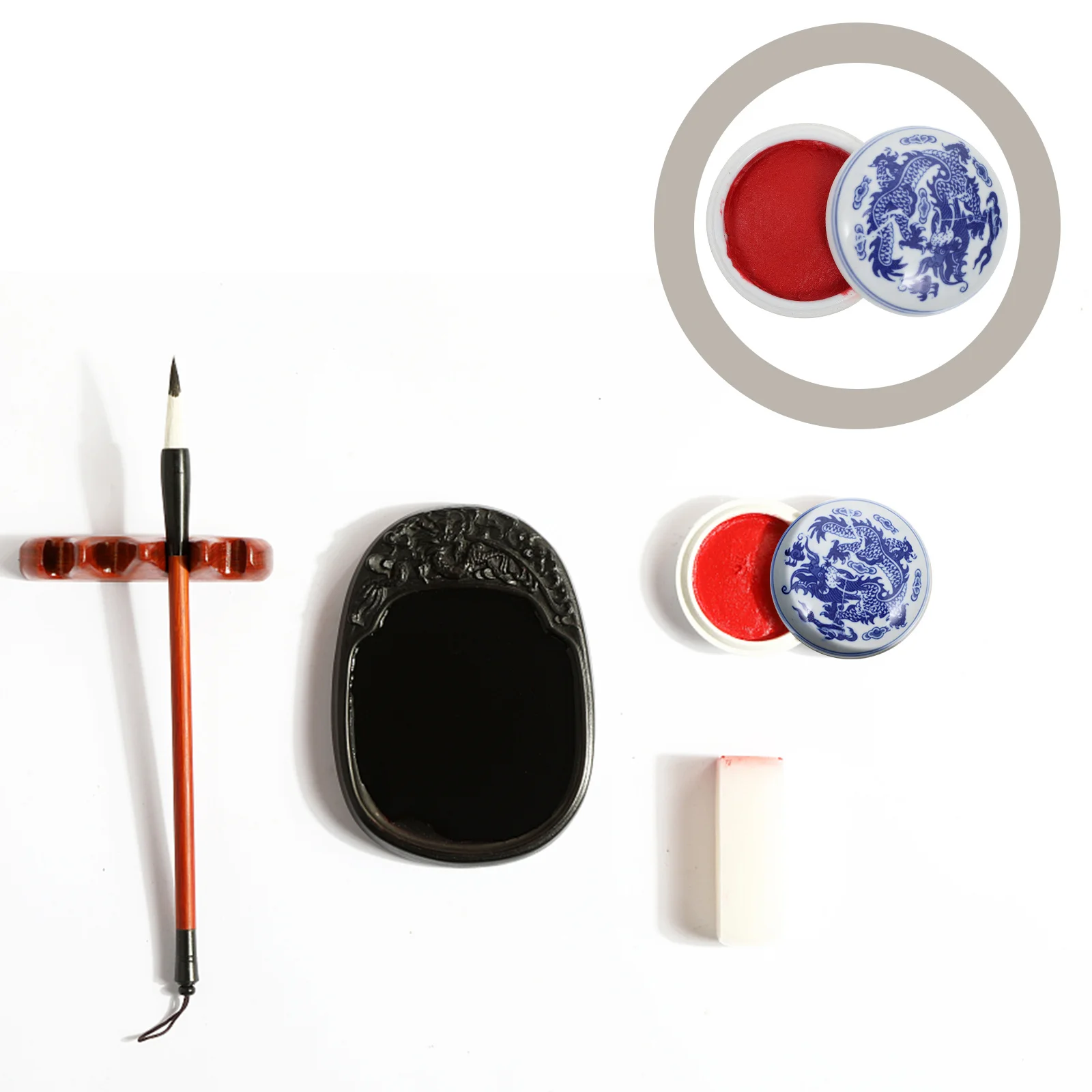 Calligraphy Inkpad Ceramic Box Bright Red Multipurpose Office Painting Seal Use DIY Ink Pad Premium Delicate Chinese Painting