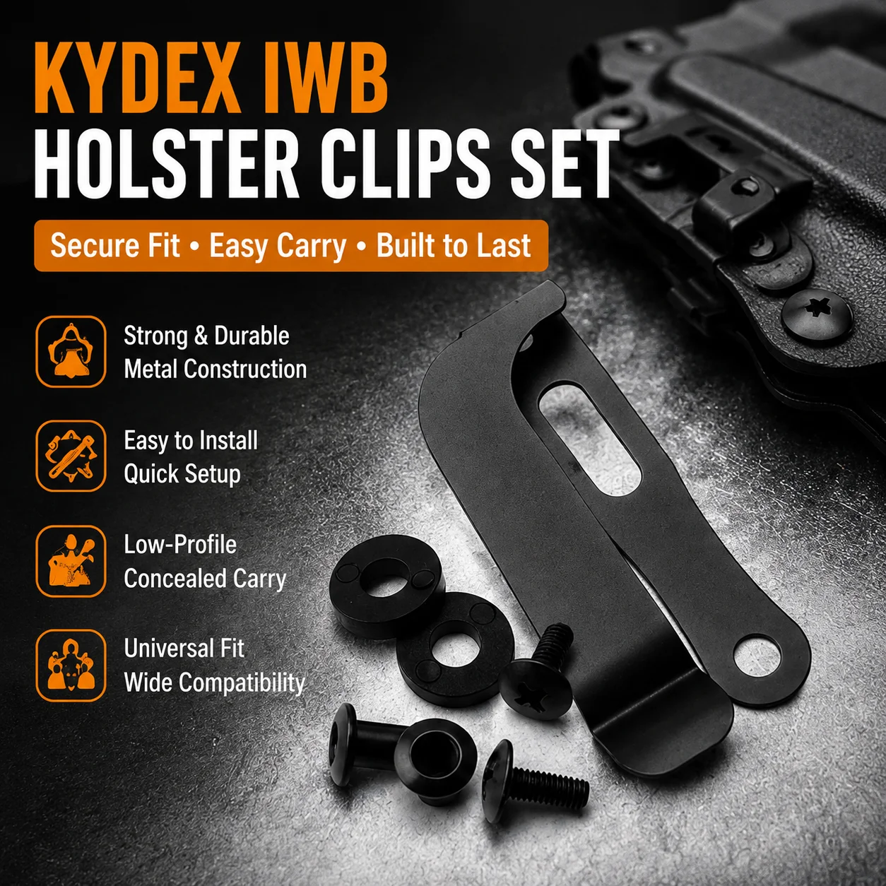 1 Set Stainless Steel KYDEX IWB HOLSTER CLIPS K Sheath Waist Clip Accessories Knife Scabbard Back Clip KYDEX Carrying Belt Clip