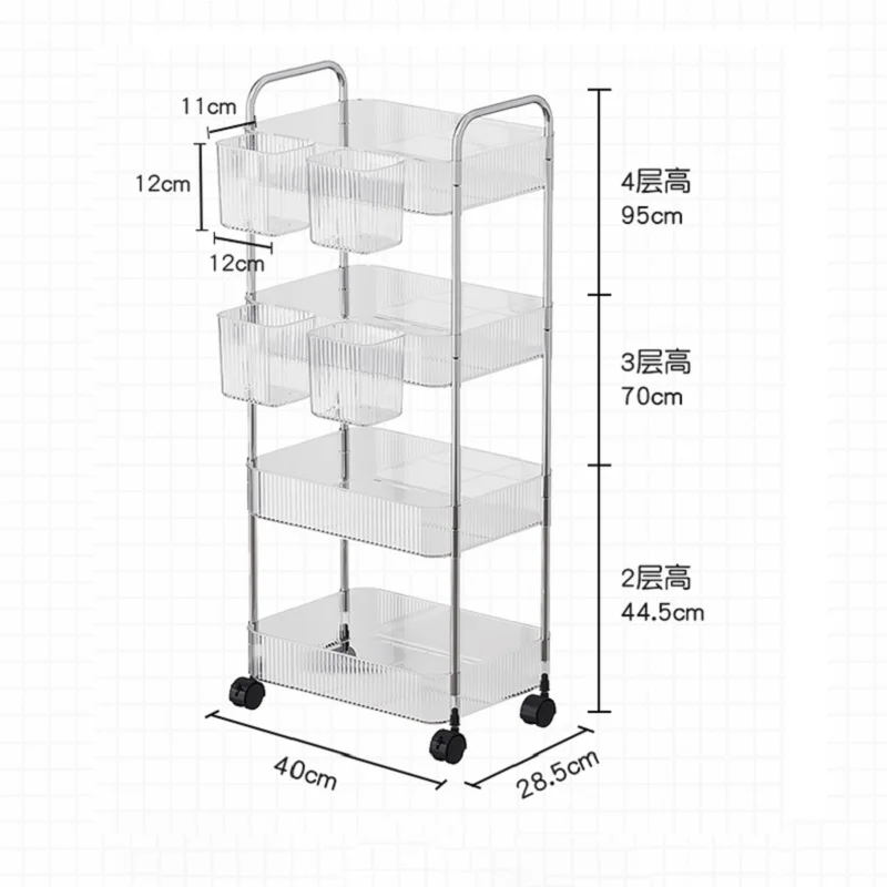 Estante de almacenamiento transparente para cocina, carrito pequeño con ruedas para cosméticos, baño y dormitorio, varios pisos