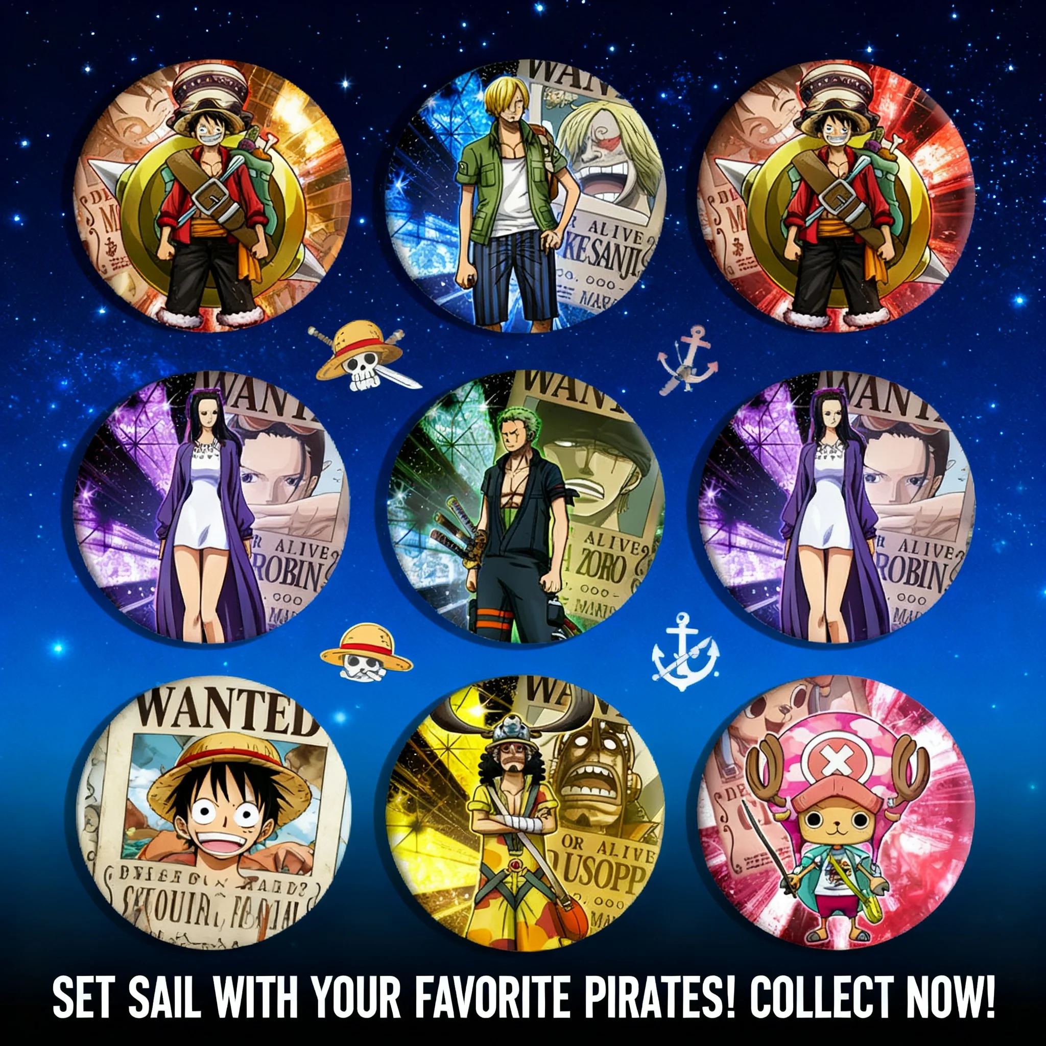 

One Piece Luffy Zoro Sanji Tin Badge Pin Anime Cosplay Accessory Round Portable Mirror Manga Merchandise Keychain Gift for Fans