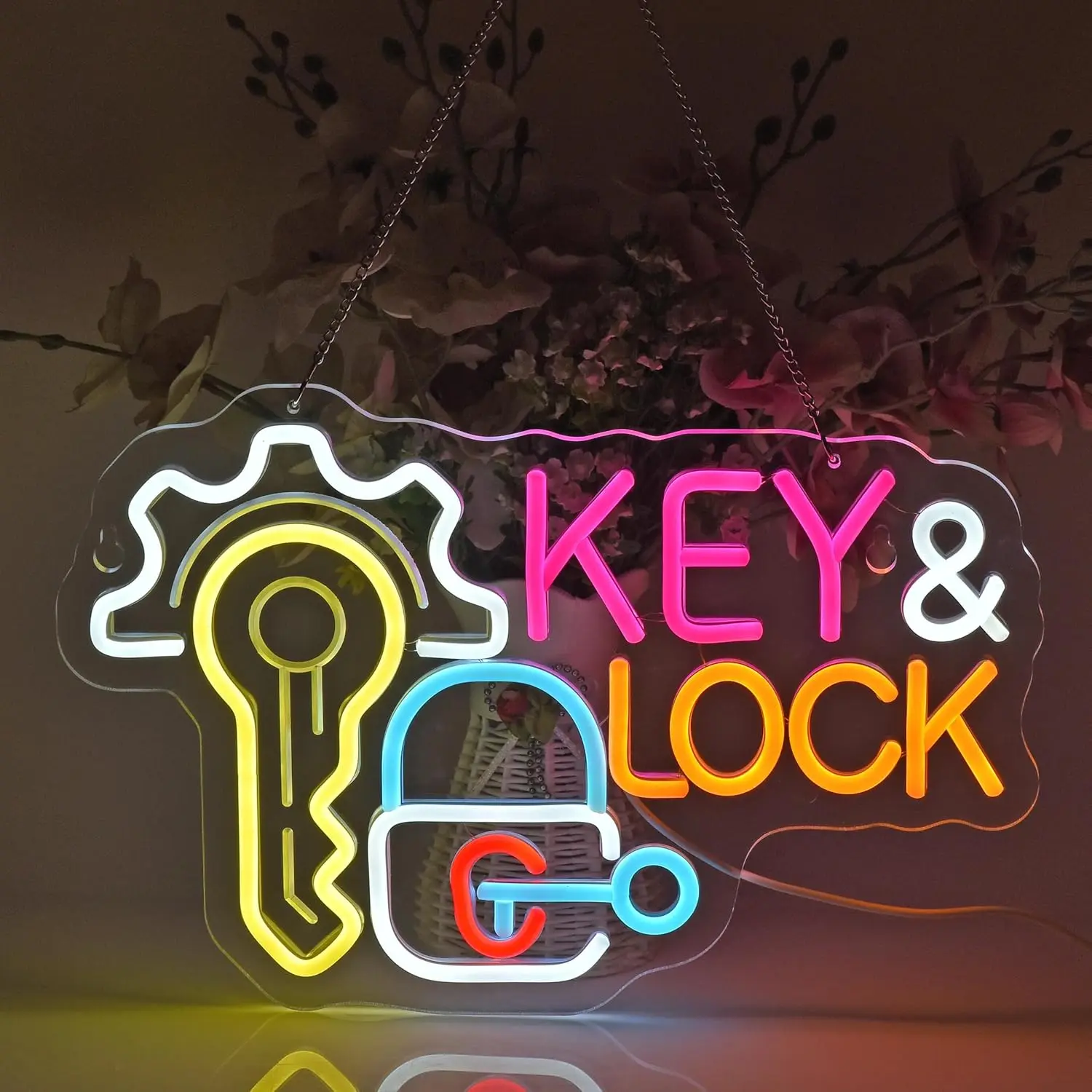 Key Lock Neon Sign Hanging Neon Light Wall Art Decor for Business Locksmith Shop Security Store Car Dealership Rental Home