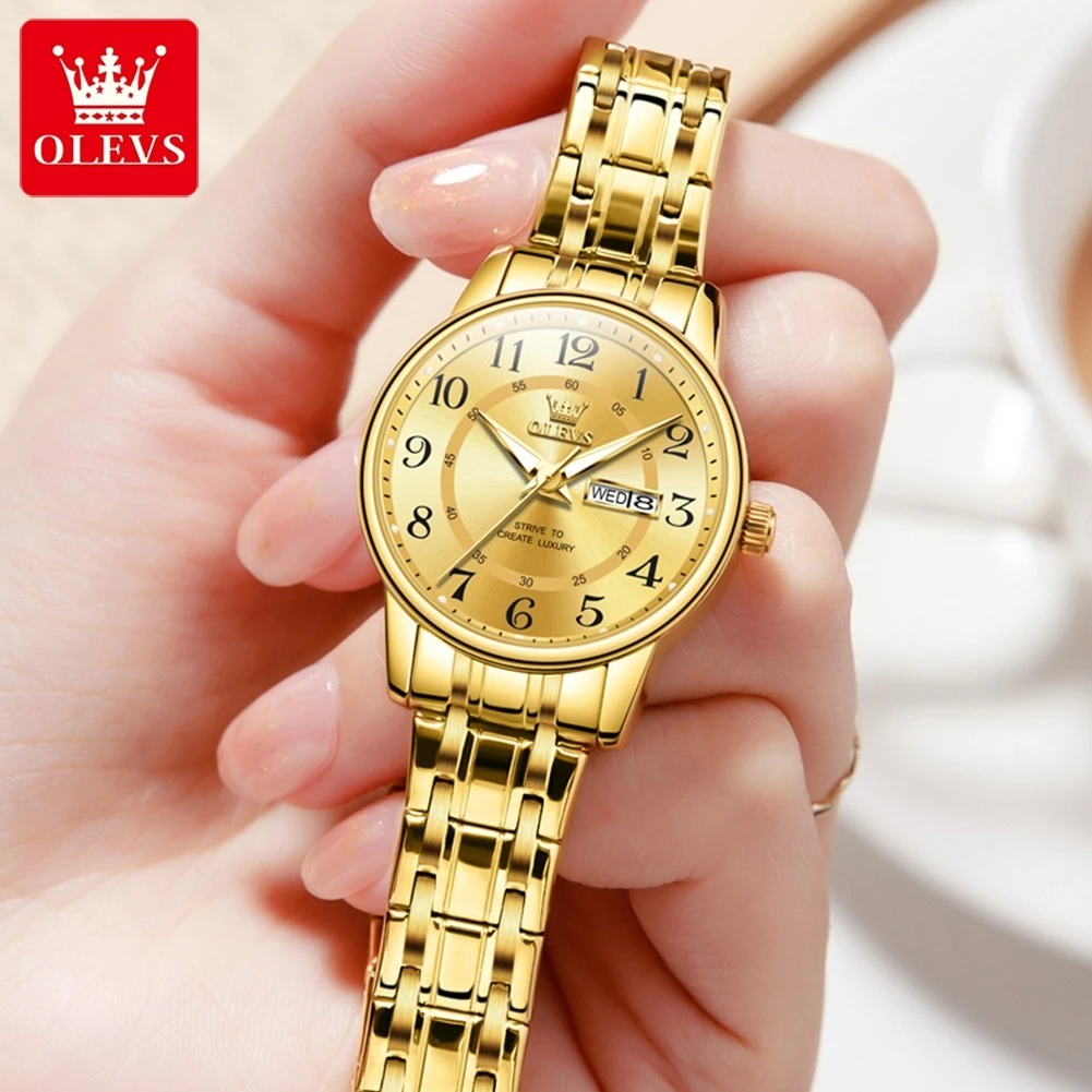 OLEVS 2891 Quartz Casual Watch Gift Round-dial Alloy Watchband Wristwatch Week Display Calendar