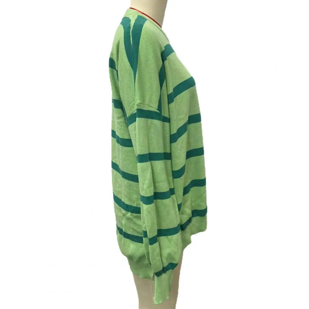 Women Sweatshirt Colorblock Striped Oversized Sweatshirt for Women Knitted Mid Length Pullover Top Wear for Fall Spring Spring