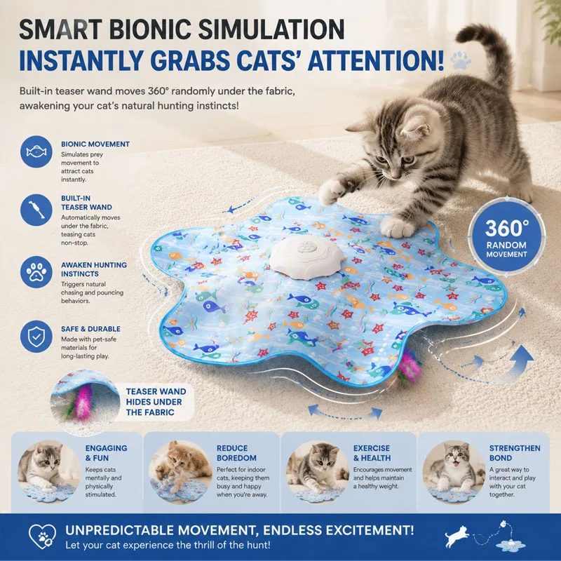 Intelligentes Versteckspiel-Katzenspielzeug mit Elektrischer Wärmesensorik, Echte Maus mit Quietschfunktion, Berührungsaktivierter Federstab