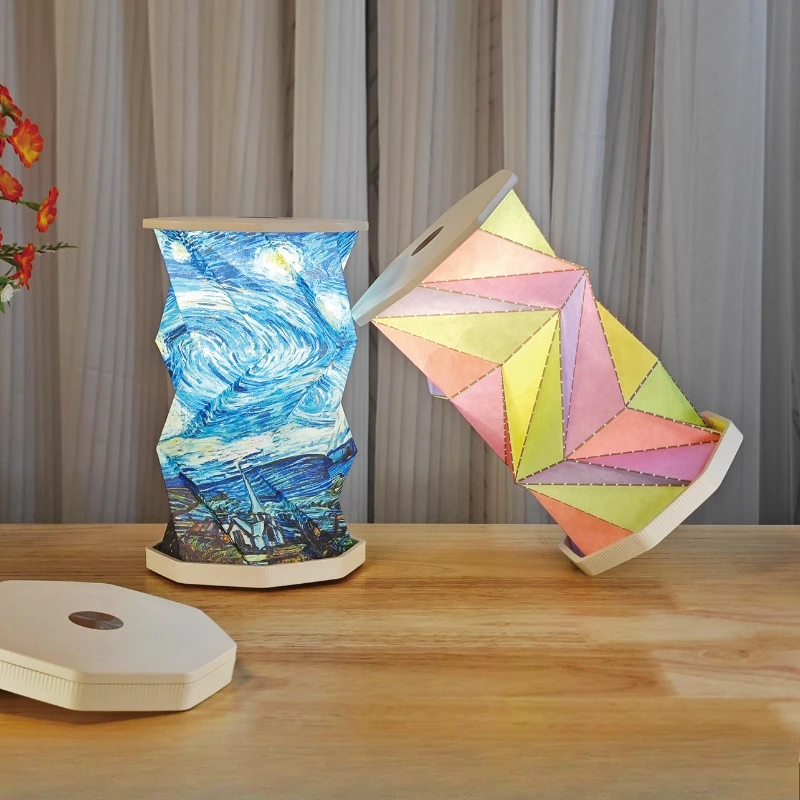 

Paper Rotate Nightlight Magnetic Attraction Fold Night Light Creativity Retro Geometry Lighting Lamps Festival Ambient Lighting