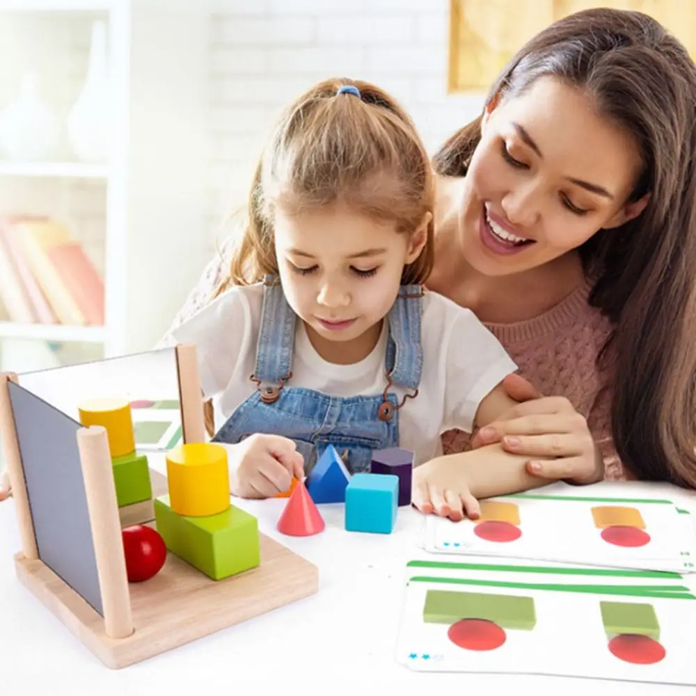 

Wooden Physics Space imagination BlocksToy Montessori Mirror Puzzle Mirror Imaging Logic Thinking Puzzle Projection Three View