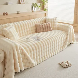 Rabbit Plush Sofa Cover, 3 Seater, Thick Towel Blanket, Couch Slipcover, Universal Furniture Protector, Winter, 1 Pc