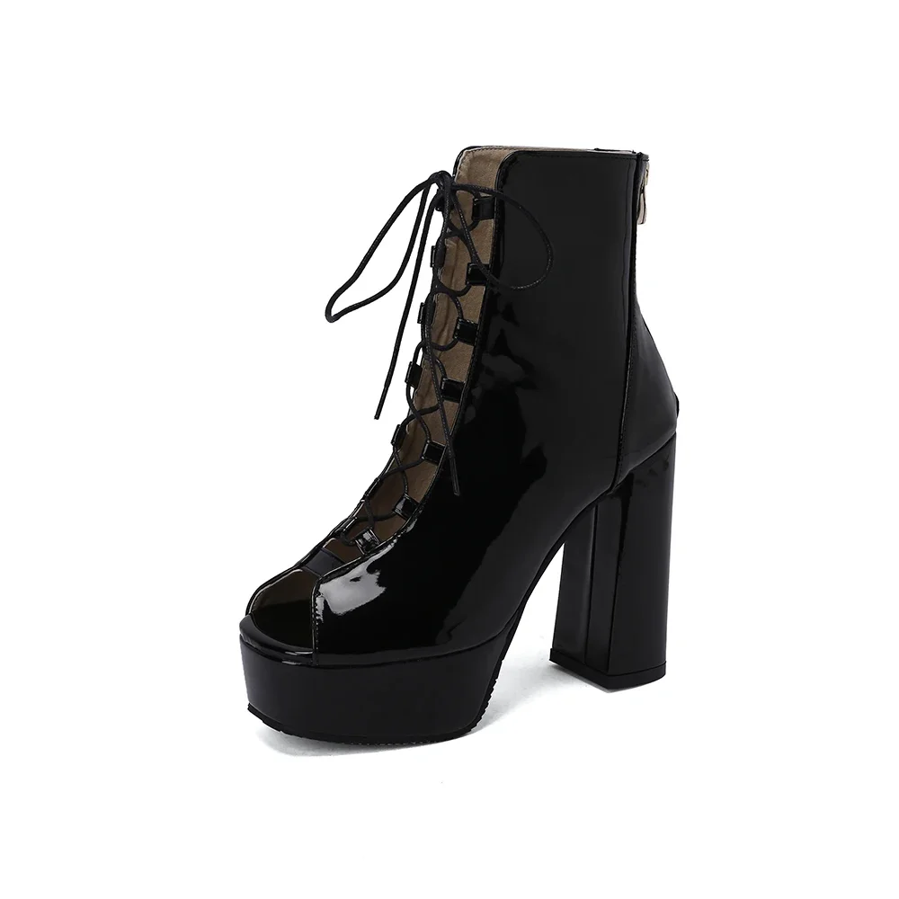 New Mature Rose Black Women Summer Boots Platform Peep Toe High Heels Lady Dress Sandals Plus Big Size 43 47 50 view 2