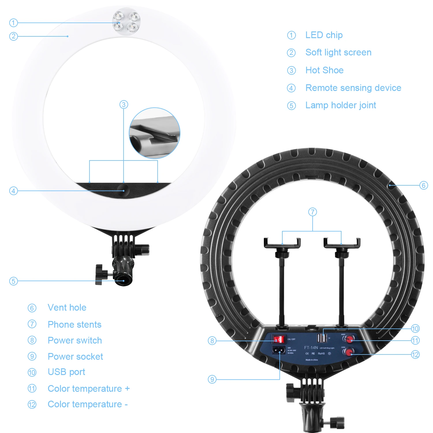 Fosoto 14inch LED Ring Light Photographic Lighting Ringlight Photography Ring Lamp With Tripod Stand For Camera Phone Makeup