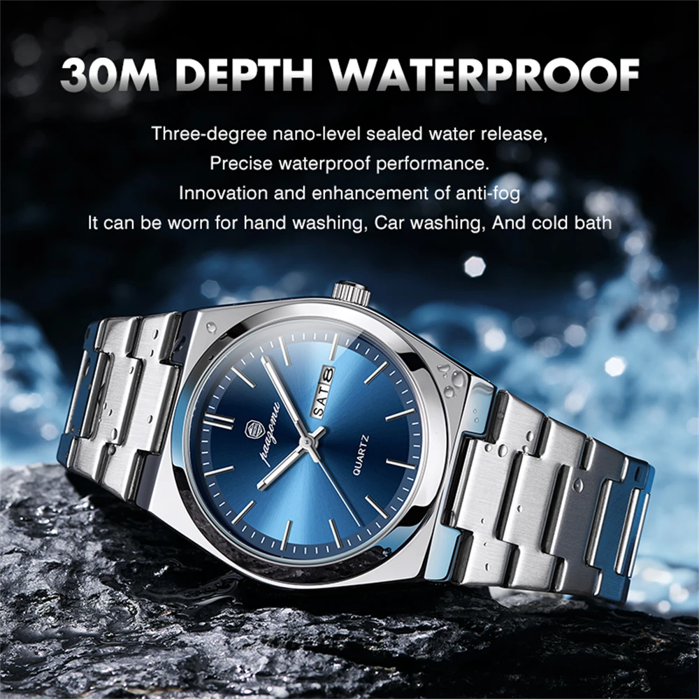 Paazomu relógios de luxo para homens aço inoxidável à prova dwaterproof água luminosa homem relógio data semana moda casual relógio de quartzo masculino reloj