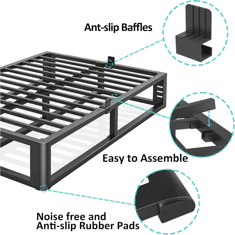 إطار سرير معدني شديد التحمل بحجم كاليفورنيا مع زوايا مستديرة وفتحة لوح أمامي، يدعم ما يصل إلى 3500 رطل، بدون زنبرك صندوقي