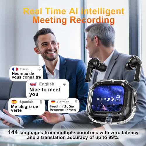 Imagen 2 del producto Auriculares de traducción con pantalla táctil multifunción, auriculares inalámbricos inteligentes con Bluetooth, auriculares de negocios de calidad de Audio HiFi