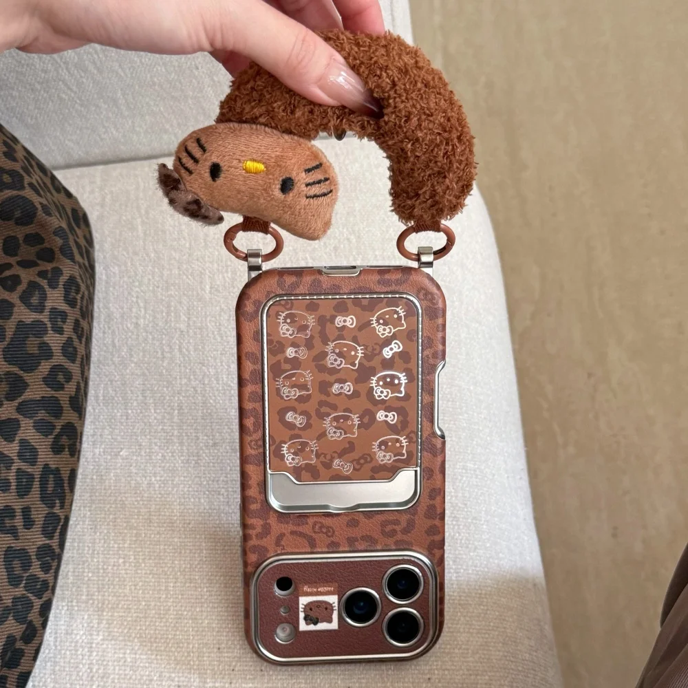 حافظة هاتف مجوفة بطبعة الفهد KT مناسبة لهاتف أبل 17 برو 16 15 برو ماكس 14 برو 13 مع حبل يدوي قطيفة #4