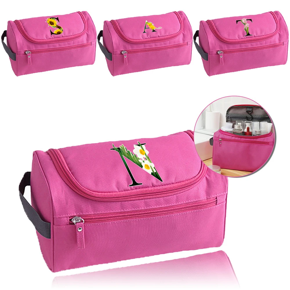 Convenient Hanging Wash Unisex Travel Toiletry Pouch Flower Color Letter Pattern Storage Bag for Business Trip Weekend Excursion