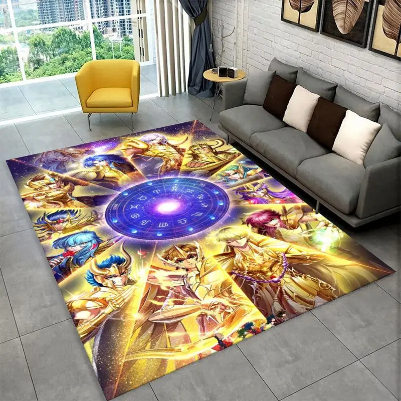 Retro Saint Seiya Anime Cartoon Carpet Rug for Playroom Bedroom Living Room Sofa Home Decor,kid Area Rug Non-slip Floor Mat