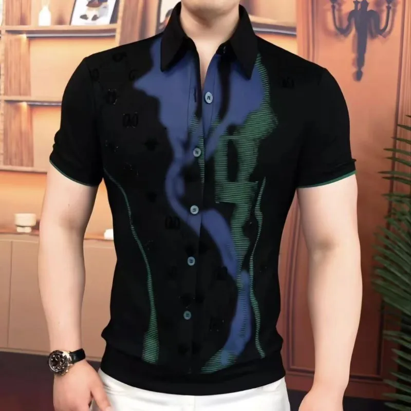 2026 Summer Tie Dye Lapel Shirt for Men Short Sleeve Casual Business Polo Shirts Versatile Slim Social Comfortable Polo Tshirts