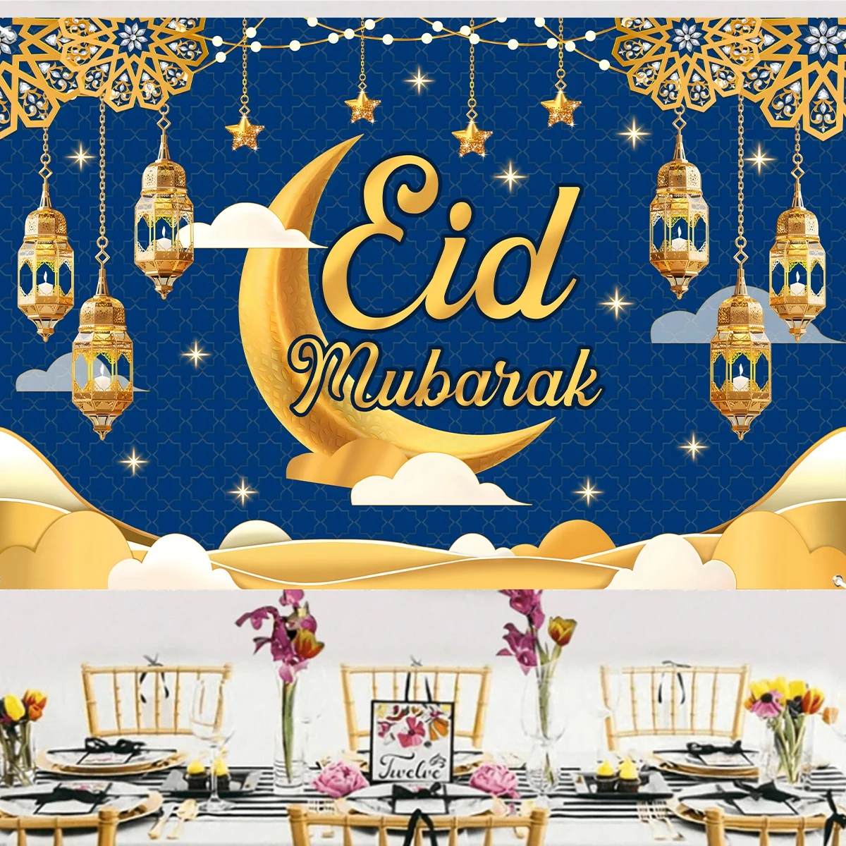 

Eid Mubarak Backdrop for Photography EID Al Adha Moon Lamp Muslim Ramadan Kareem Islam Mosque Eid Background Photo Studio Props