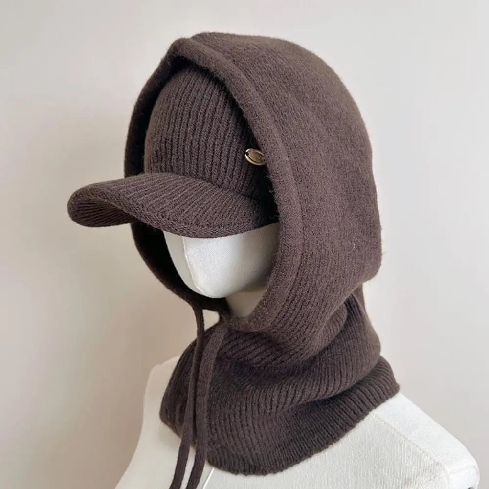 Soft Elastic Knit Balaclava Set Ribbed Texture Open-top Hat Knit Beanie Hat Windproof Baseball Cap Hooded Scarf Women Girls