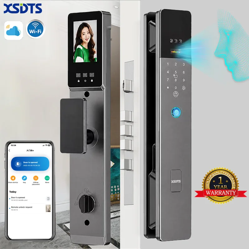 K49-W Wishome App Wi-Fi smart lock, aluminum alloy, cloud data 6 unlocking methods in 9 languages (fingerprint, face, password,
