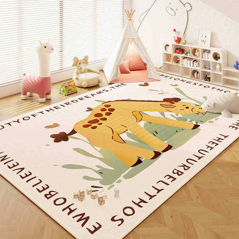 VIKAMA Safari Wild Animal Lion Giraffe Area Rug, Soft Crystal Velvet Non Slip Plush Mat for Kids Playroom, Washable Carpet