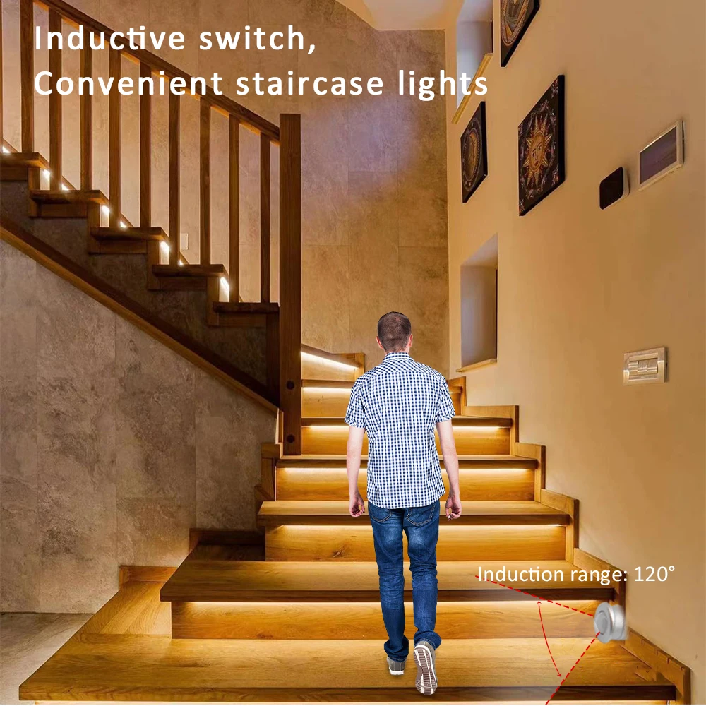 Fully Bright Stair PIR Motion Sensor Controller 12V DC Ladder Switch 16/20/25 Steps COB LED Strip Staircase Lighting Controler