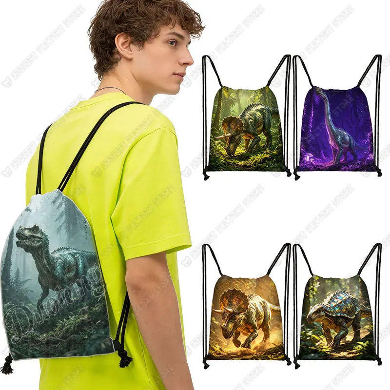 Animal Dinosaur Ankylosaur Tyrannosaurus Rex Print Backpack for Travel Drawstring Bag Large Capacity Storage Bag Shoes Holder