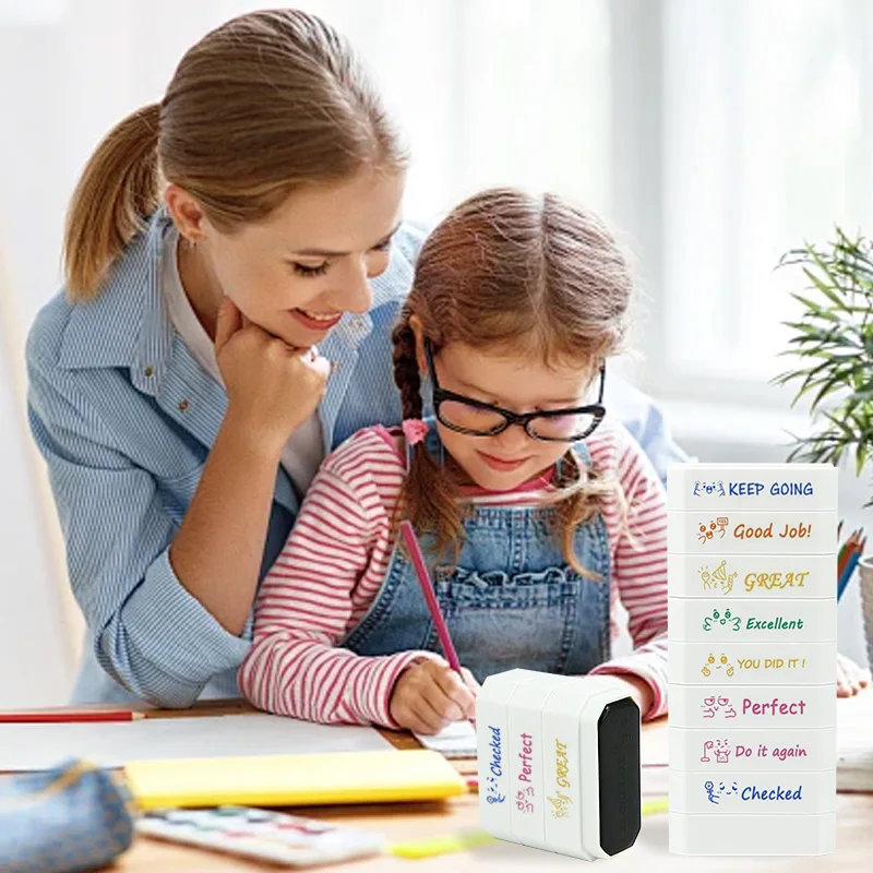 Achtlaags klaslokaal leraar stempel beoordeling leraar stempel kleur rubber zelfinkt stempel leraar gedrag stempel
