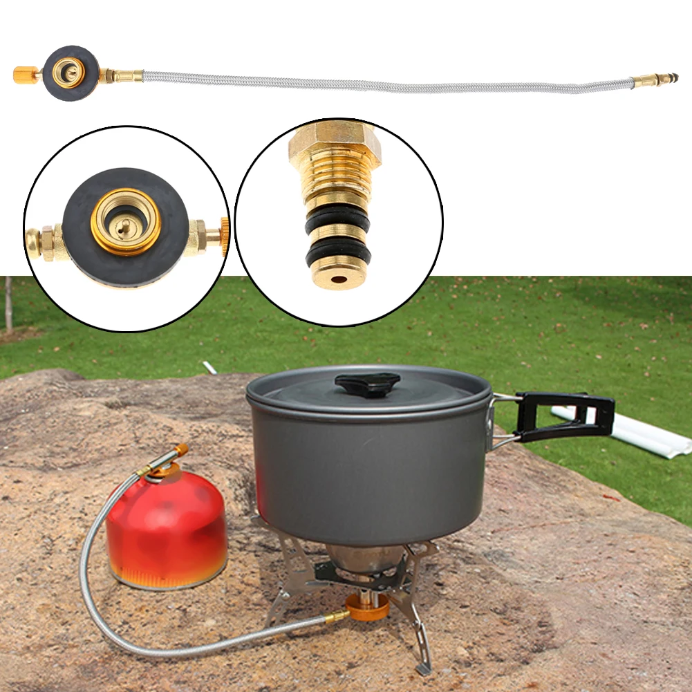 Gas Stove Head Valve Adapter Stainless Steel Camping Gas Furnace Converter Replacement Flexible  for Outdoor Camping