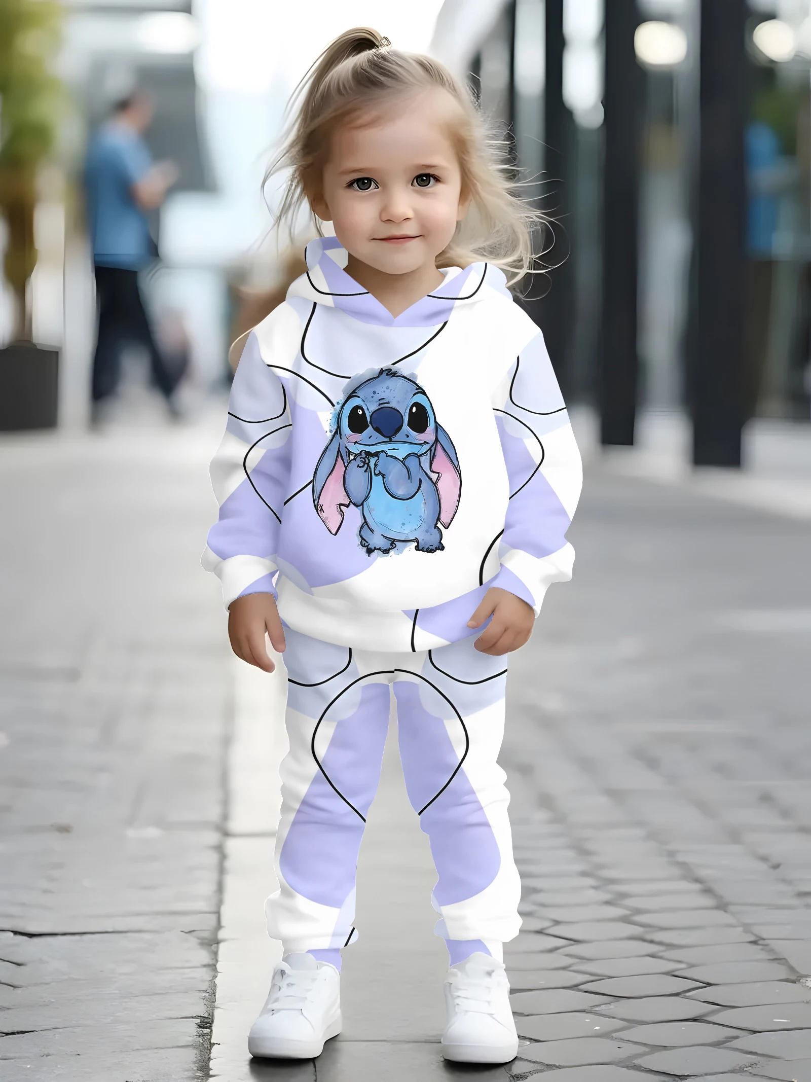 

Children's Stitch-Themed Fun Outfit, All-Over Print Brand Hoodie and Sweatpants, Trendy Spring and Autumn Outfit for Babies