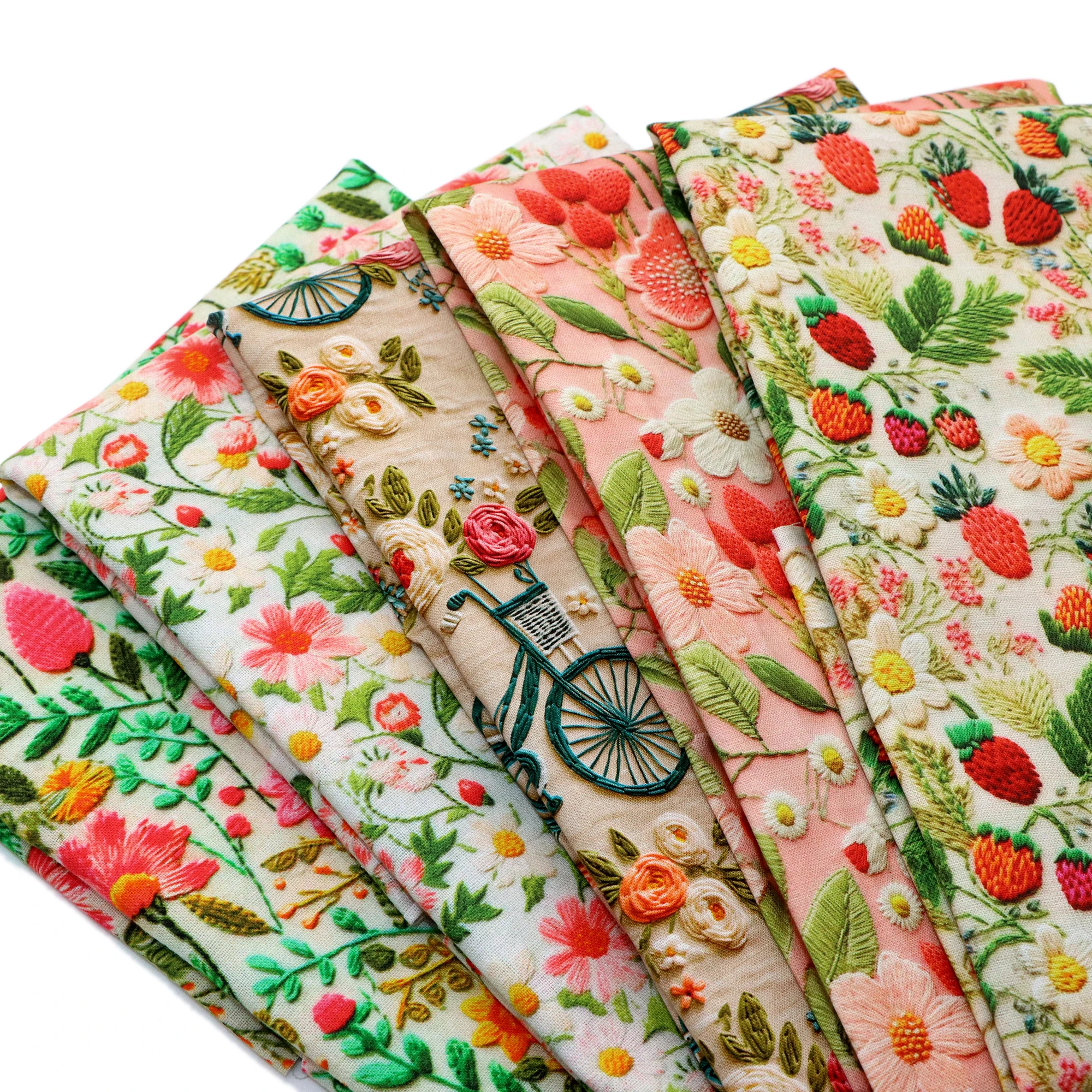 50*145cm Like Embroidery Print Strawberry Polyester Cotton Fabric Tissue Sewing Quilting Fabric Needlework Material DIY Handmade