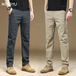 Brand Clothing Men's Cargo Work Pants 97%Cotton Thick Solid Color Wear Korean Grey Casual Trousers Male Large Size 38 40