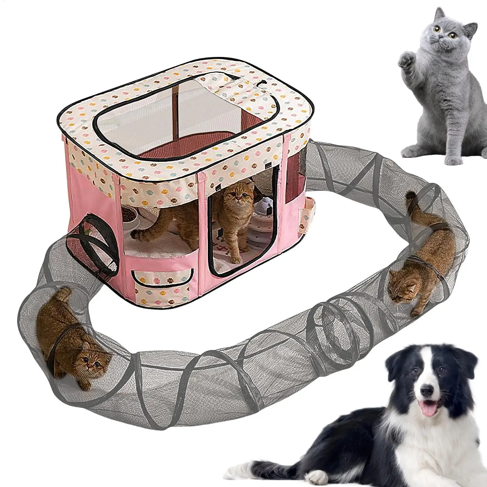 

Cat Outdoor Tunnel Enclosed Outside Small Animals House Portable Tent Easy Setup Spacious Kitten Playground For Garden Lawn Yard