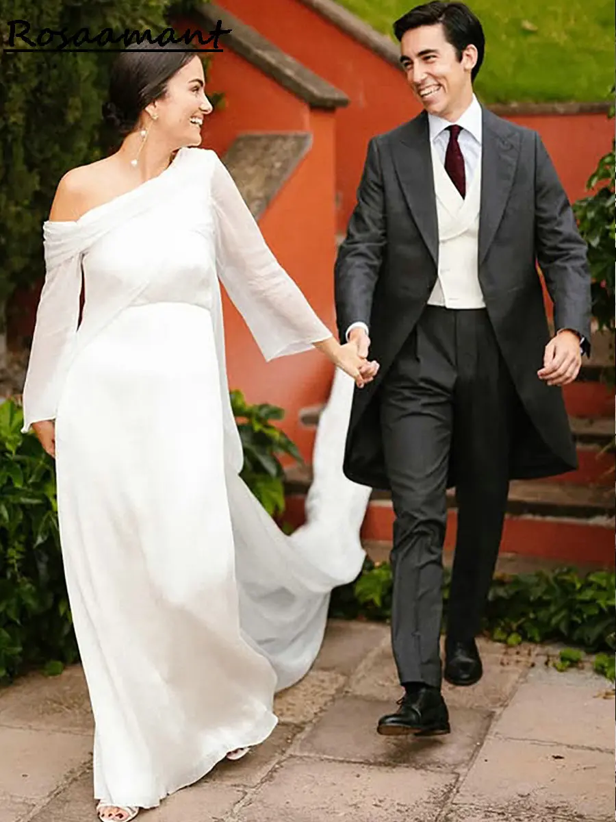 Vestidos de novia de sirena con manga desmontable de gasa simple, cintas plisadas, vestidos de novia campestres