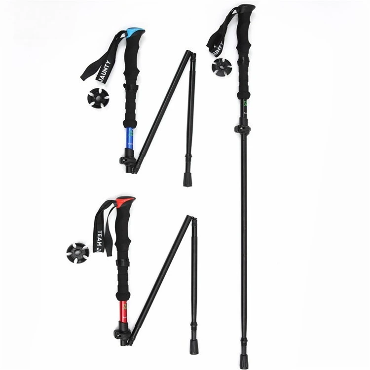 

High-strength Four-section Retractable Folding Short Hiking Stick EVA Outdoor Straight-handled Walking Stick with Storage Bag