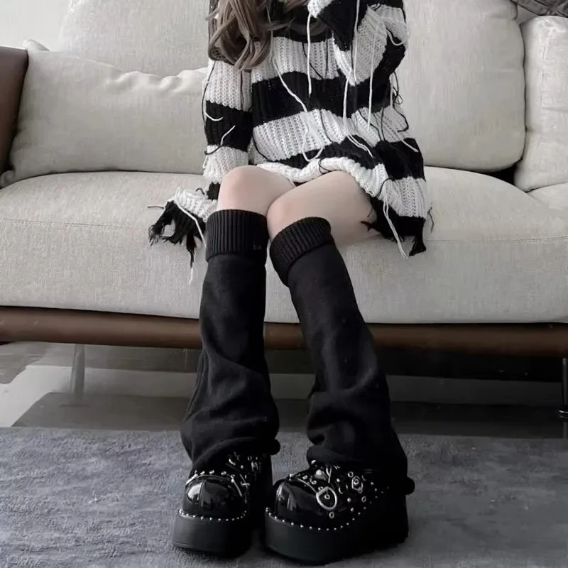 Woman Leg Warmer Autumn and Winter Wide Legs Black White Lolita Socks for Woman Stripe Socks Y2k Girls 1/2 pair