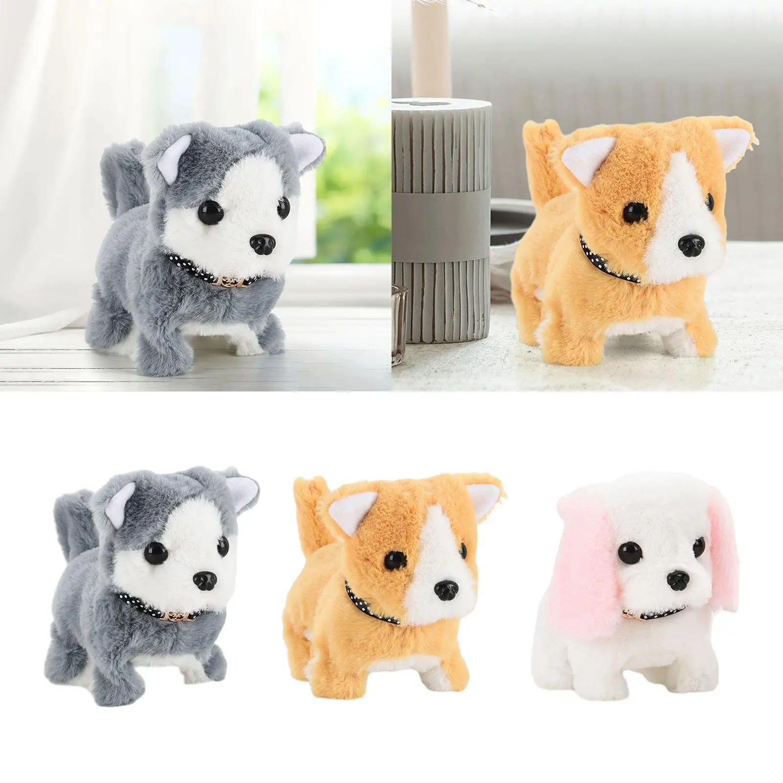 لعبة الكلب القطيفة التفاعلية الإلكترونية، لعبة التعليم المبكر المبتكرة اللطيفة للمشي والنباح والذيل للأولاد والبنات هدية عيد ميلاد