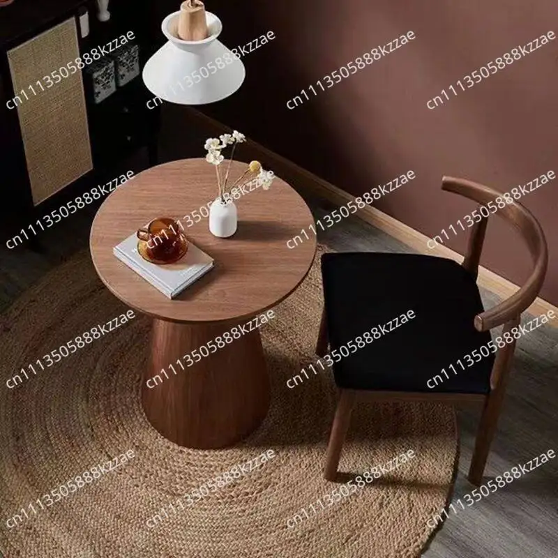 Nordic Solid Wood Coffee Table Small Round Luxury Home Side Table Minimalist Living Room Tea Table Wabi-Sabi Style End Tables