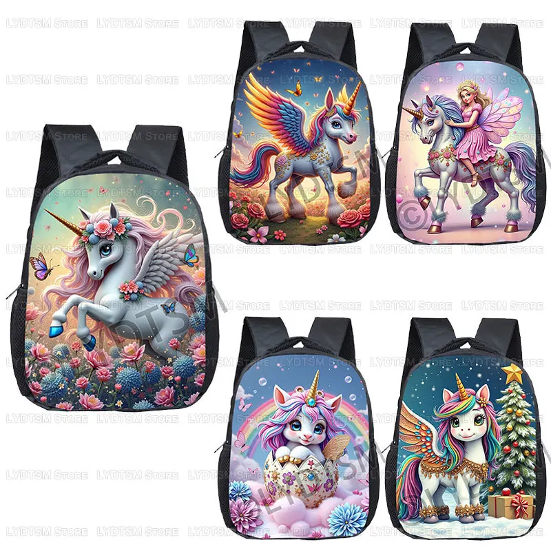 12 Inch Kawaii Rainbow Unicorn Fairy Kids Toddlers Backpack Children BookBags Baby Infant Student School Bag Gift