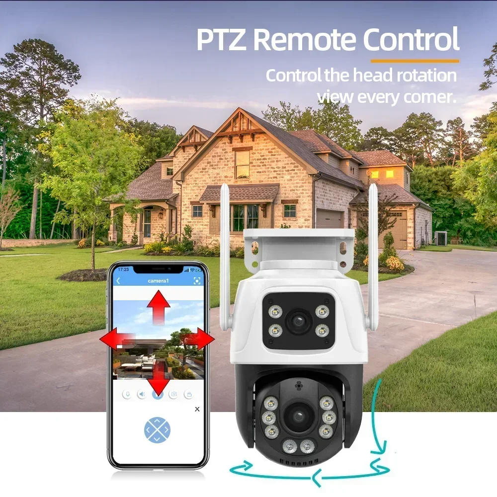 Caméra de permission Extérieure PTZ IP Wifi 4K 8MP HD, Dispositif de Sécurité Sans Fil, avec Suivi existent AI, Objectif Touristique 4MP, Audio et Vidéo, P2P iCSee