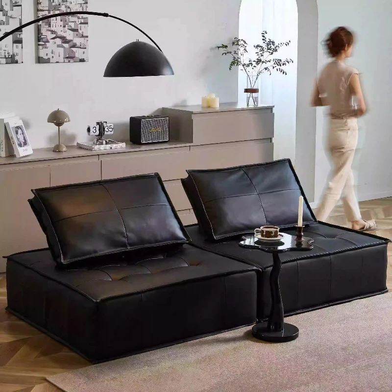 

Tofu blocks retro wind oil wax leather sofa single small apartment module free combination modern simplicity