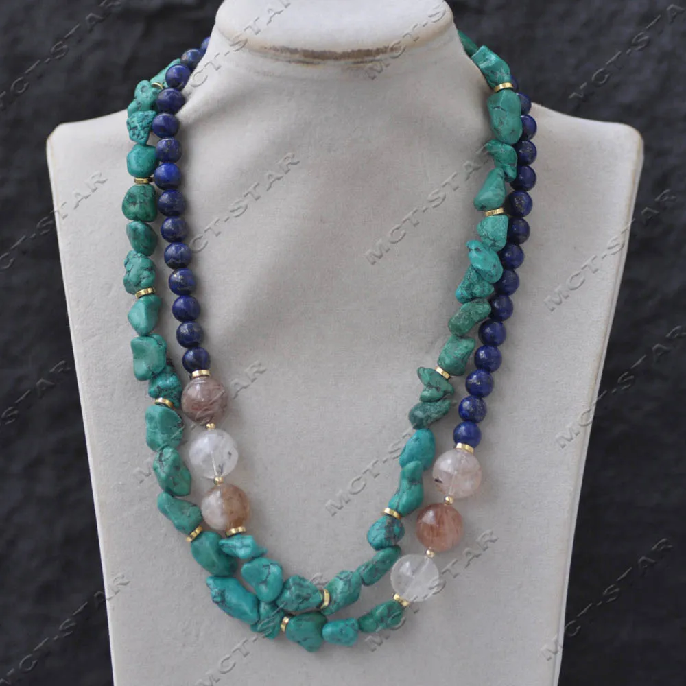 

Z13940 Green Turquoise Blue Lapis Lazuli Yellow Crystal Necklace Custom Jewelry
