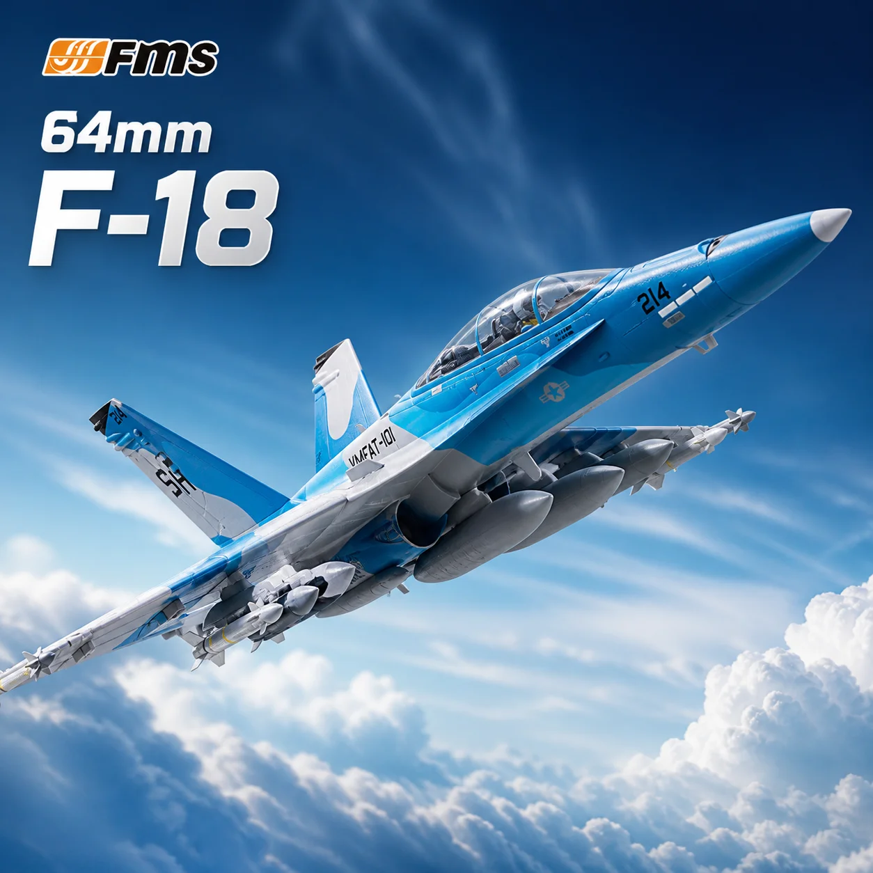 FMS New 64mm F-18 HORNET Simulation Remote Controll Aircraft Model Fixed Wing Electric Outdoor High-speed Assembly Model RC Toy