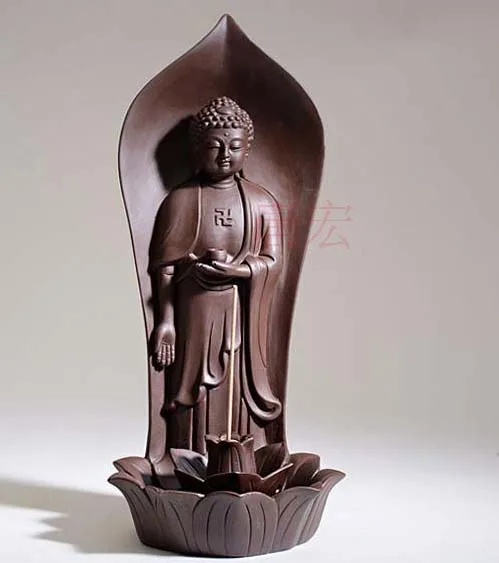 

30CM large # TOP # HOME OFFICE Buddhism Buddha sand-fired porcelain pottery statue air Burner Incense Burner + free Incense