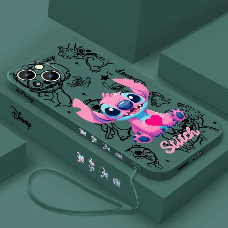 Casing HP Liquid Left Rope Love Disney Stitch Angel Untuk Samsung Galaxy S25 S24 S23 S22 S21 S20 FE Lite Plus Ultra