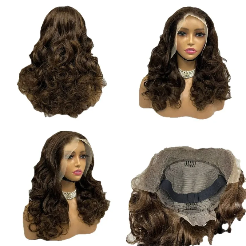 13X4 real person long curly hair headgear Internet celebrity wig with the same style can be diagonal fluffy