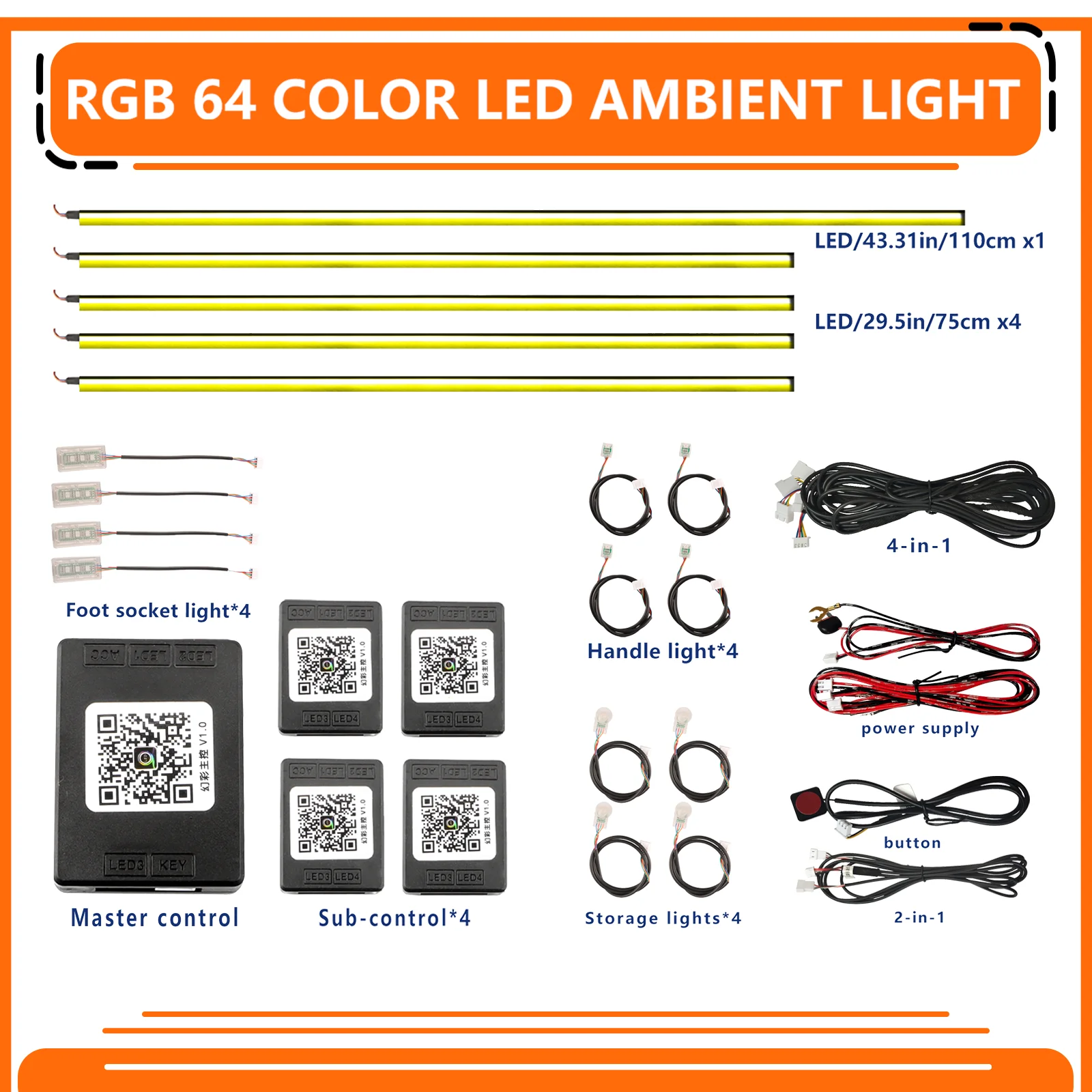 64‑Color RGB 18‑in‑1 Universal Car Ambient Light, Acrylic Light Strip with Dynamic Flow Effects, Music Sync for Interior Driving Experience