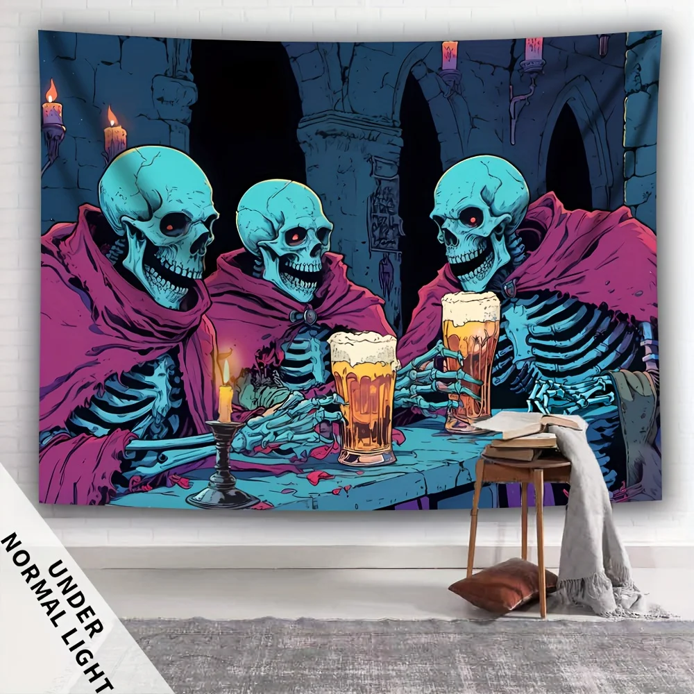 Halloween Skeleton Tapestry Wall Hanging Gothic Decor Spooky Haunted House Party Backdrop Fall Autumn Season Mythology Art Poste
