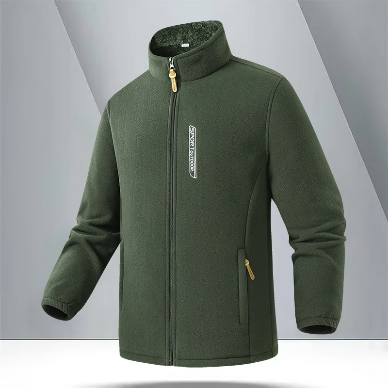 Winter Men Outdoor Fleece Jacket Casual Polar Fleece Cold-Proof Thickened Coat Lightweight Windproof Zipper Cardigan Warm Jacket