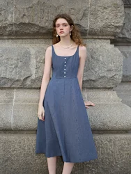 FSLE French Style Elegant Pure Cotton Retro Plaid Strappy Dress Female 2025 Spring New Chic Versatile Casual Dress 25FS11345